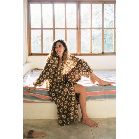 Christy Dawn The Rumi Mocha Daisy Beige Block Floral Print Maxi Dress Size XL - Picture 2 of 16